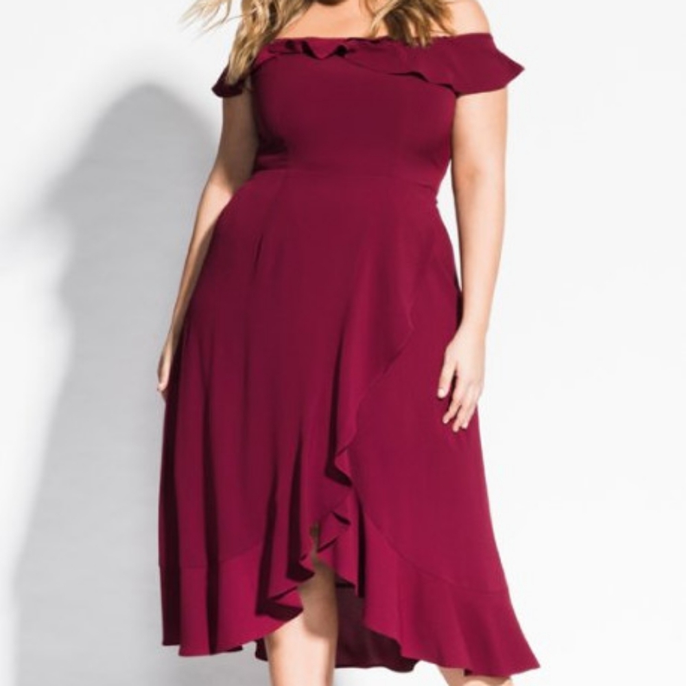 City Chic Ruffle Wrap Dress